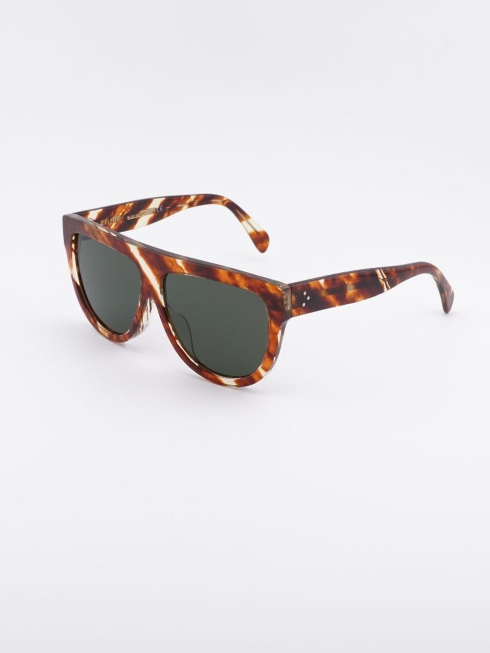 Celine CL40001F 56N Sunglasses Havana Flat-Top Frame, Green Lenses